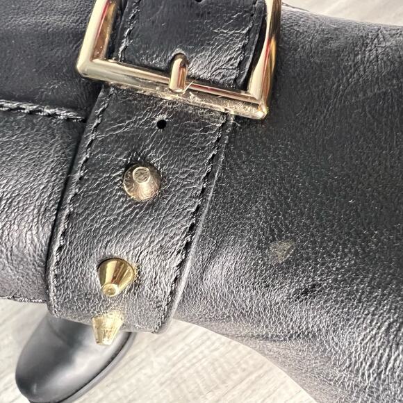 Jimmy Choo Dash Black Leather Biker Moto Boots Mid Calf Spike 37 US 7 - Picture 6 of 10